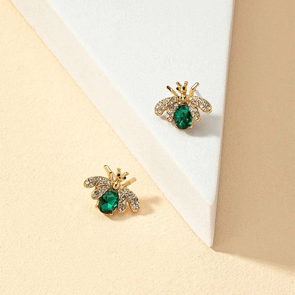 5 for $25 Emerald 14k Gold Plated Bee Earrings